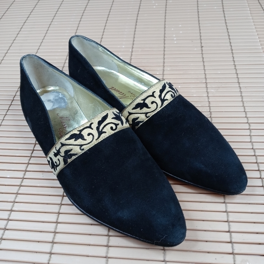 Miss Maud Paris Womens Black Suede & gold  Loafers Flats Sz 5.5M. France